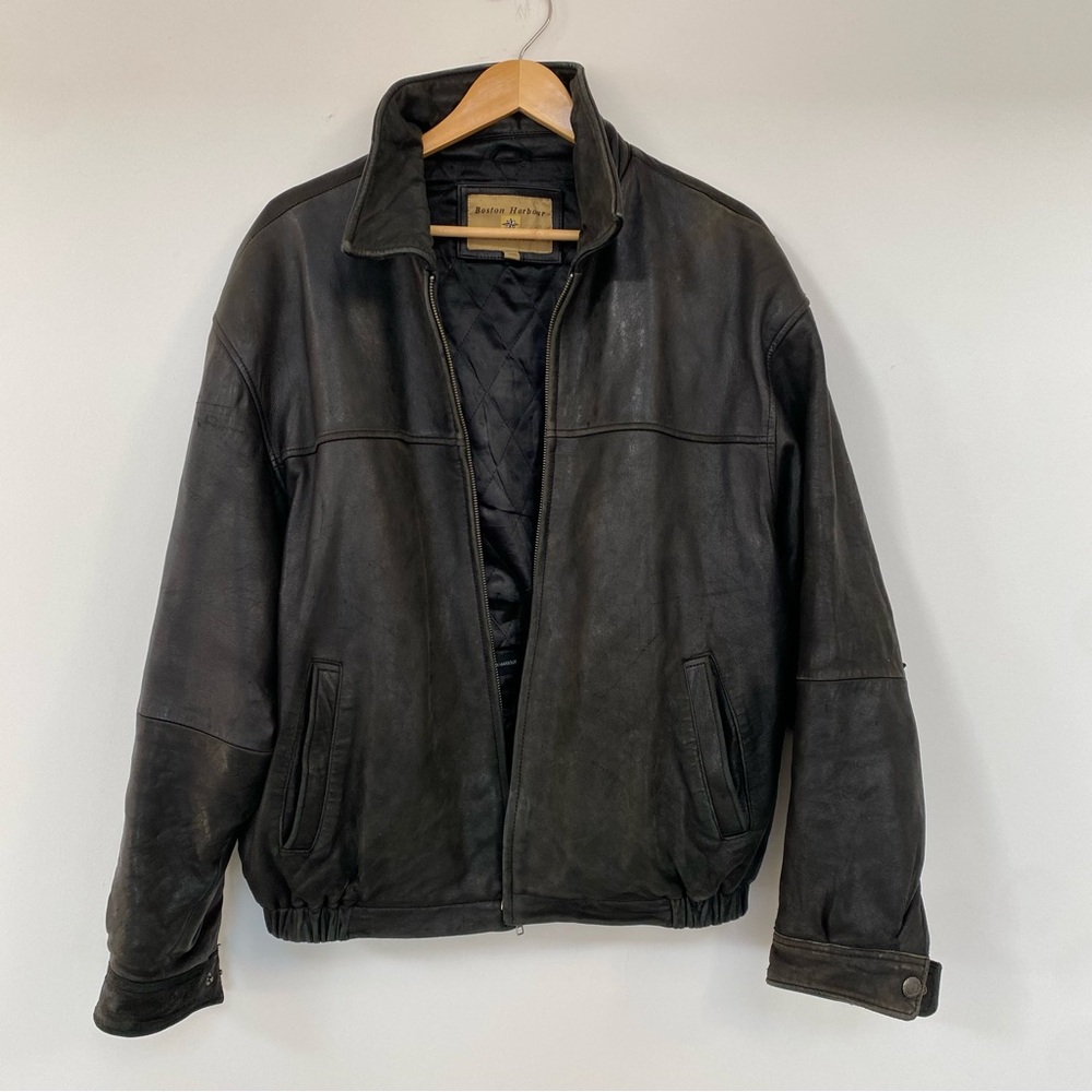 XL black Leather jacket Boston Harbour outdoorwear genuine leather soft warm